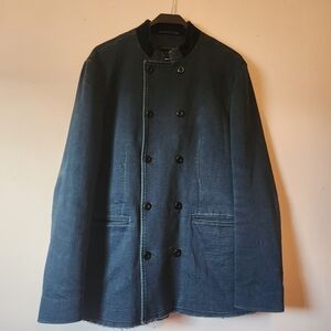 John Varvatos USA Double Breasted Men's Jacket Velvet Collar Cotton Size 42 Blue